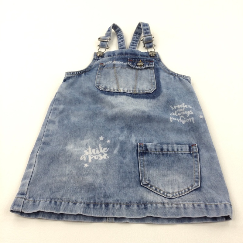 'Strike A Pose' Mid Blue Denim Dungaree Dress - Girls 4 Years
