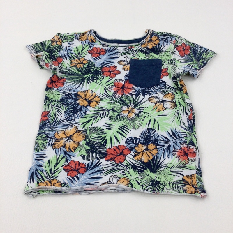 Tropical Flowers Blue & Green T-Shirt - Boys 4-5 Years