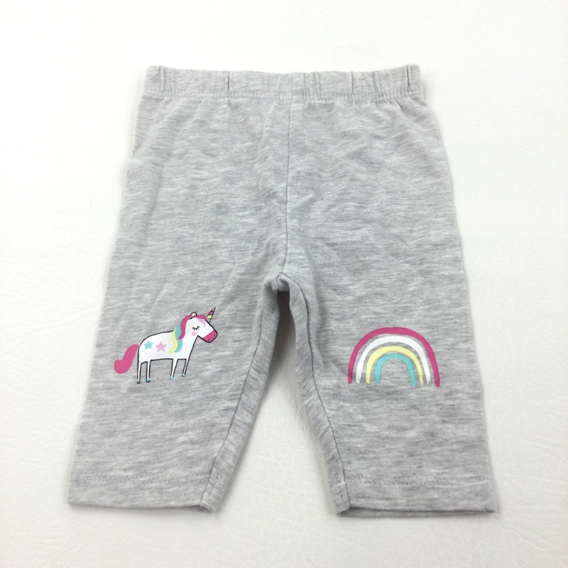 Unicorn & Rainbow Mottled Grey Leggings - Girls 0-3 Months