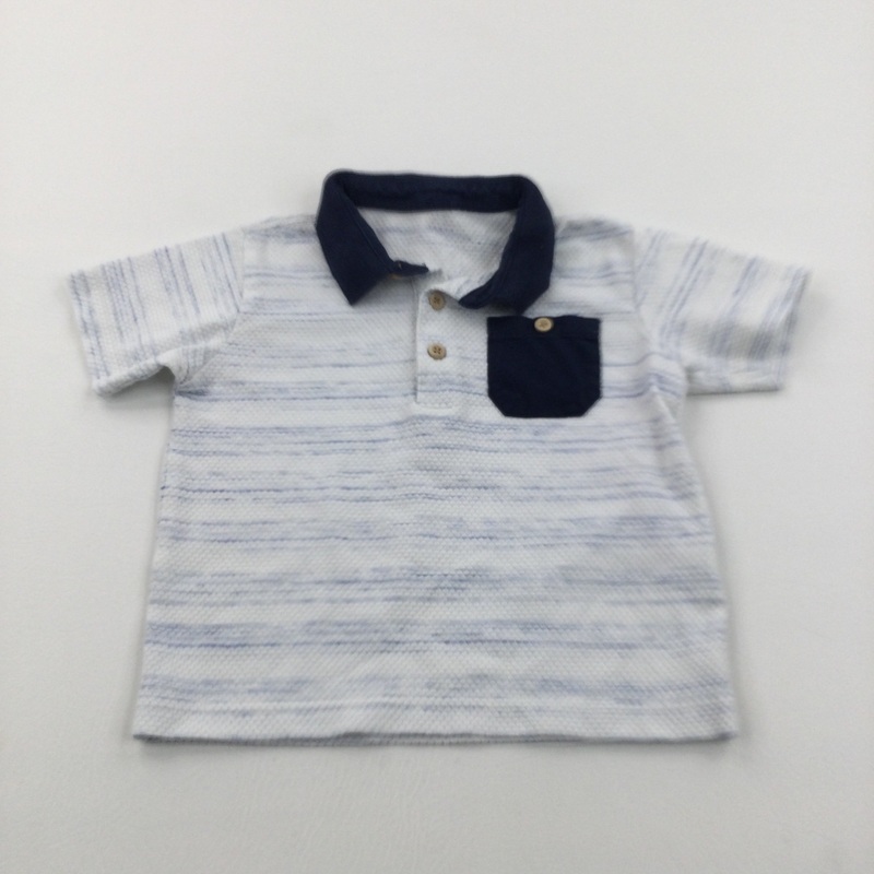 White & Navy Polyester Polo Shirt - Boys 18-24 Months
