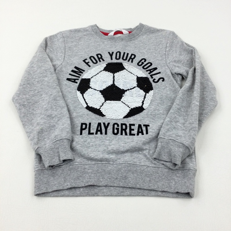'Aim For Your Goals' Football Sequin Flip Grey Sweatshirt - Boys 7-8 Years