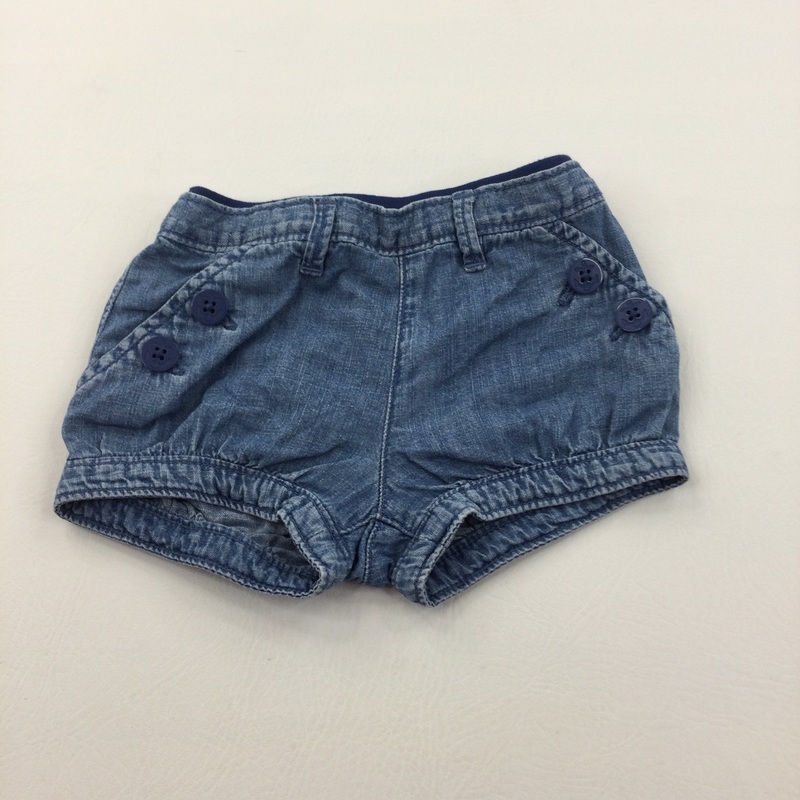 Anchor Buttons Light Blue Lightweight Denim Shorts - Girls 3-6 Months