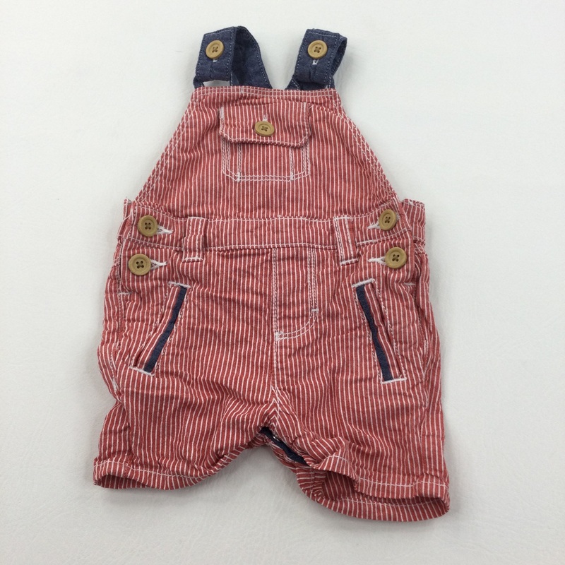 Blue, Red & White Striped Cotton Short Dungarees - Boys Newborn
