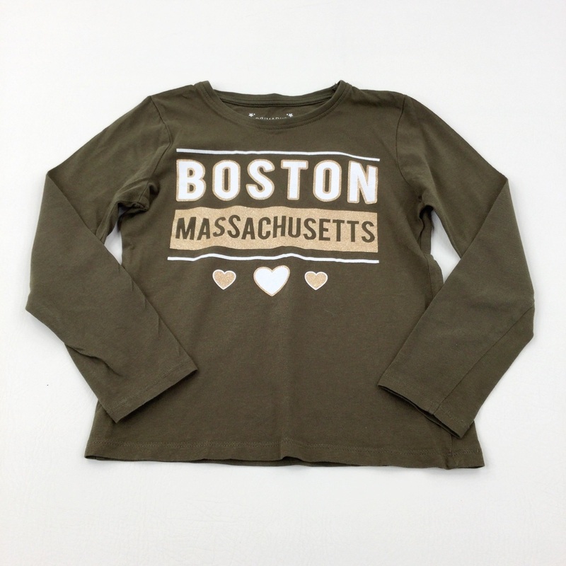 'Boston' Hearts Glittery Khaki Long Sleeve Top - Girls 7-8 Years
