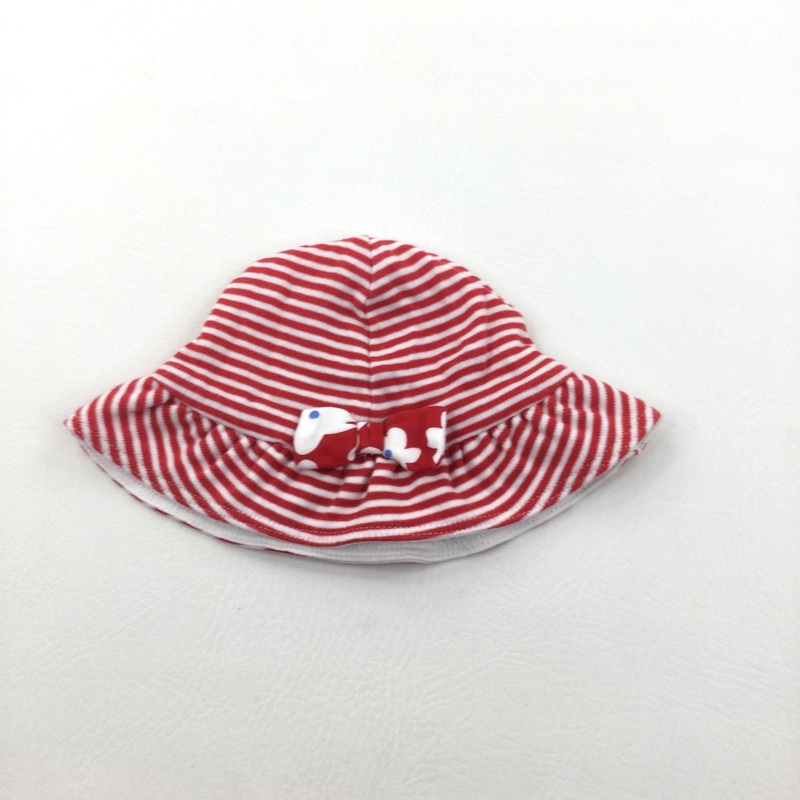 Bows Red & White Striped Jersey Hat - Girls 0-3 Months