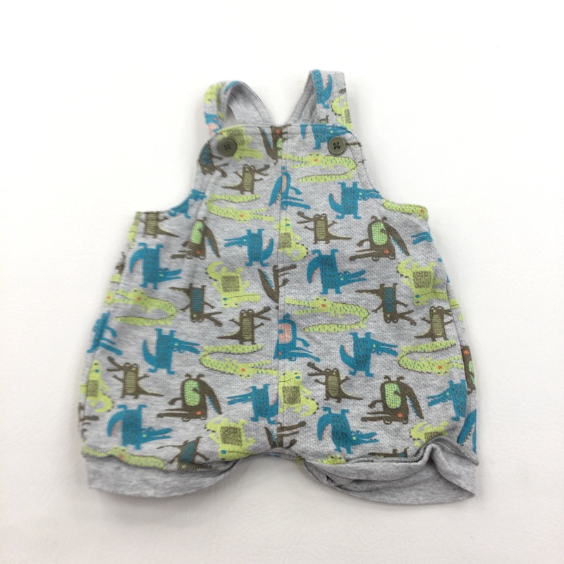 Crocodiles Blue, Yellow & Grey Jersey Short Dungarees - Boys Newborn