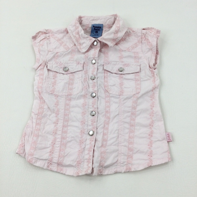 Embroidered Pink Short Sleeve Shirt - Girls 5-6 Years