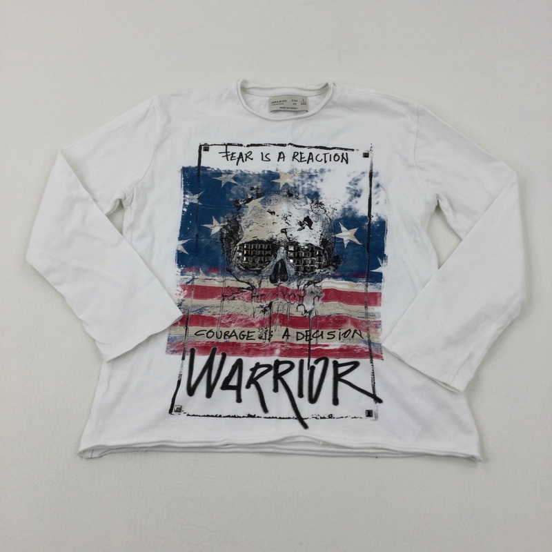'Fear Is A Reaction' Skull & American Flag White Long Sleeve Top - Boys 6-7 Years
