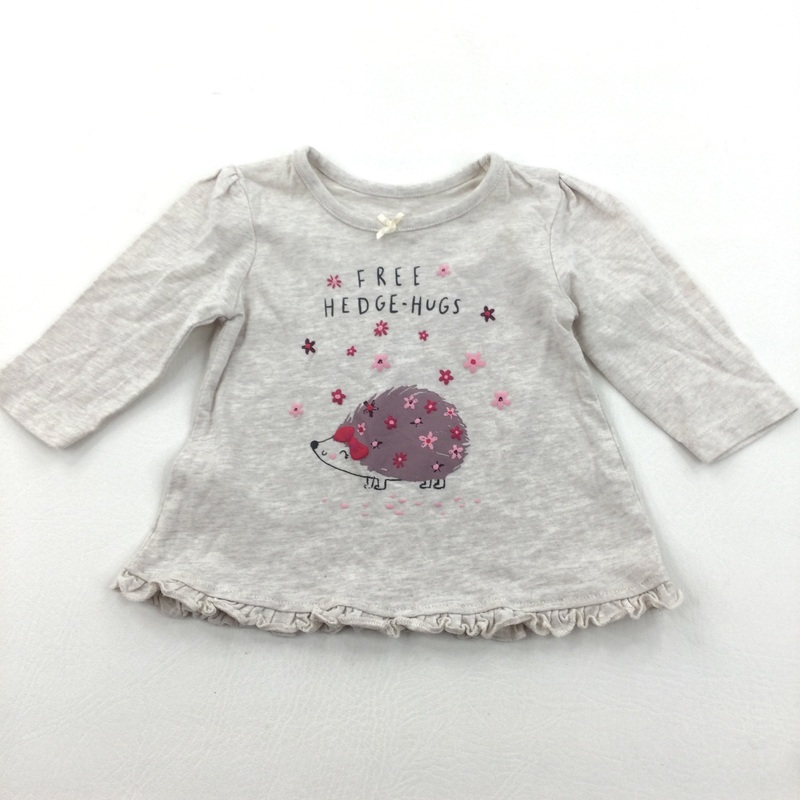 'Free Hedgehugs' Hedgehog & Flowers Oatmeal Long Sleeve Top - Girls 0-3 Months