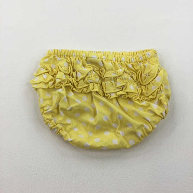 Frilly Bottom Spotty Yellow & White Cotton Nappy Pants - Girls 0-3 Months