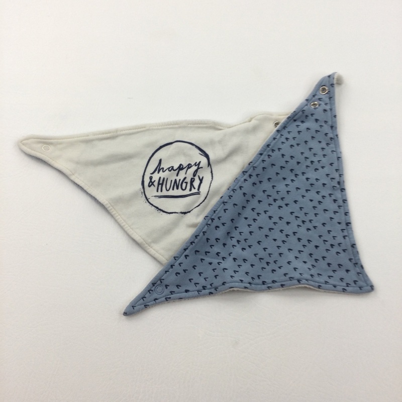 'Happy & Hungry' Set of Two Blue & Cream Dribble Bibs - Boys 0-3 Months