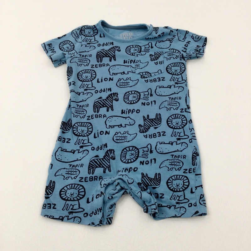 'Hippo' Wild Animals Blue Jersey Romper - Boys 12-18 Months