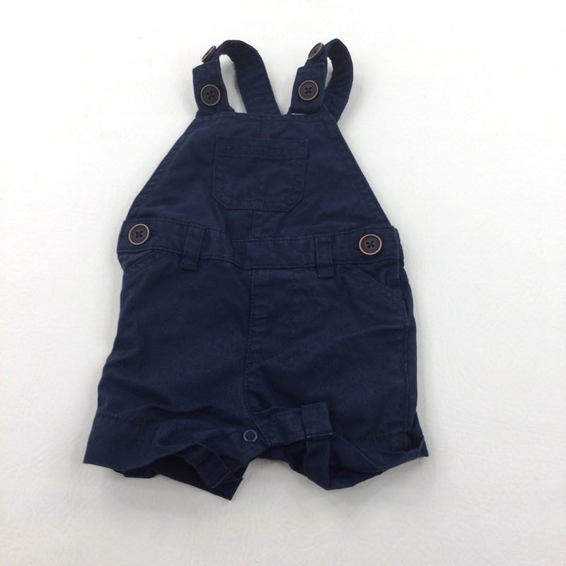 Navy Cotton Twill Short Dungarees - Boys Newborn