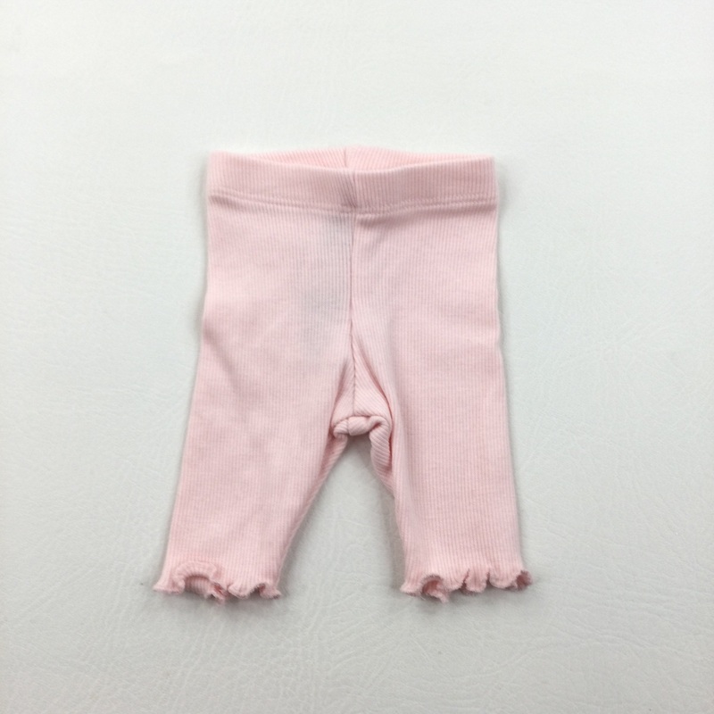 Pink Ribbed Leggings with Frilly Hems - Girls Newborn