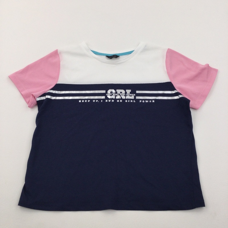 'Real Girl Power' Pink, Navy & White Sports Style T-Shirt - Girls 11-12 Years