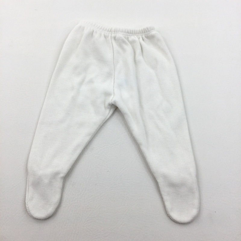 White Ribbed Jersey Trousers/Leggings with Enclosed Feet - Boys/Girls 0-3 Months