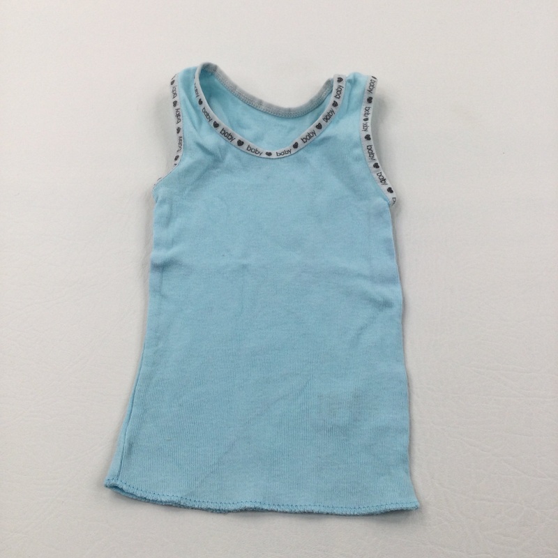 'Baby' Pale Blue & White Vest Top - Boys/Girls 0-3 Months