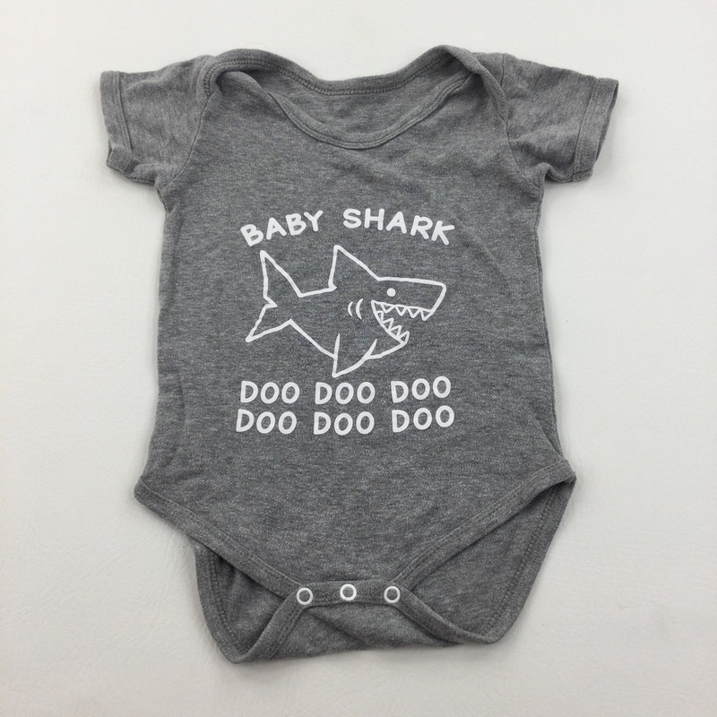 'Baby Shark' Grey Short Sleeve Bodysuit - Boys 6-9 Months
