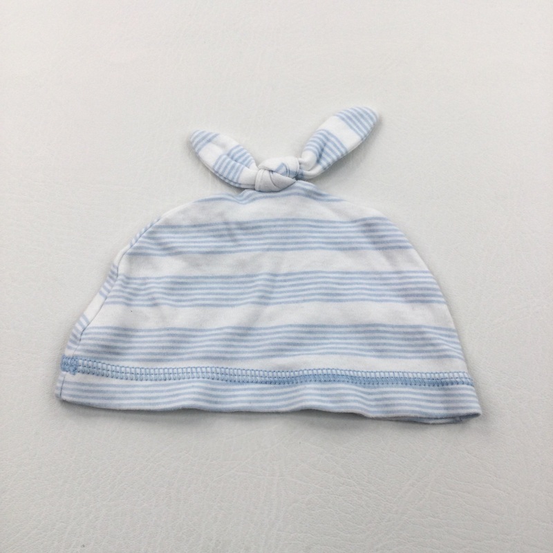 Blue & White Striped Knotted Jersey Hat - Boys Newborn