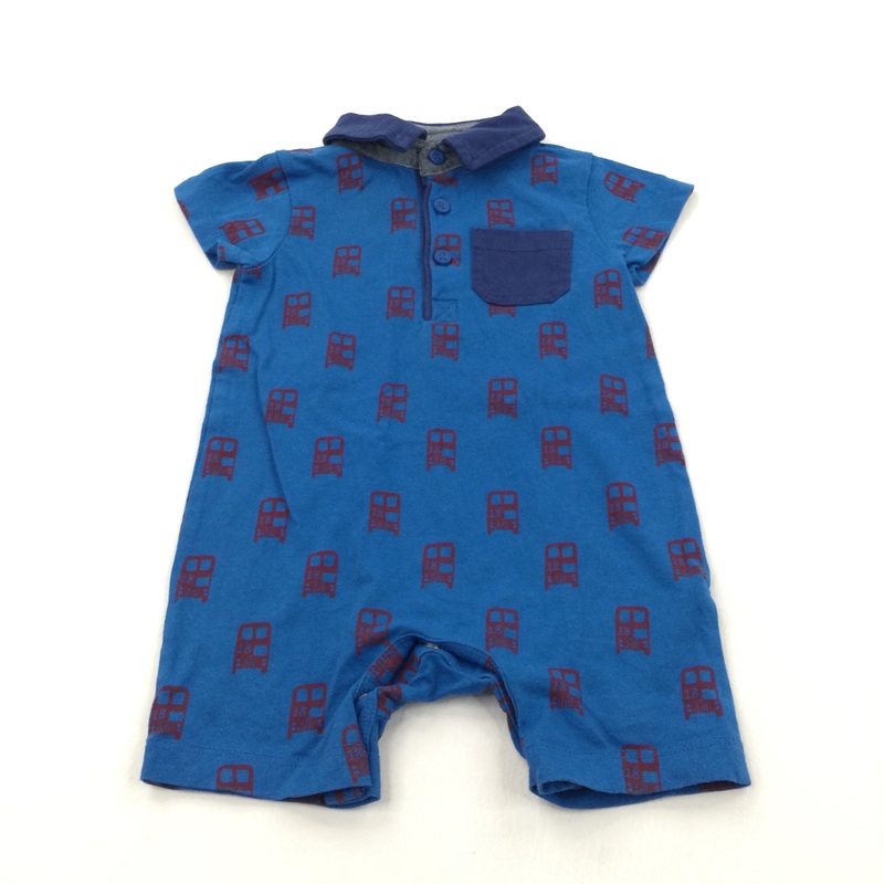 Buses Red & Blue Jersey Romper with Collar - Boys 3-6 Months