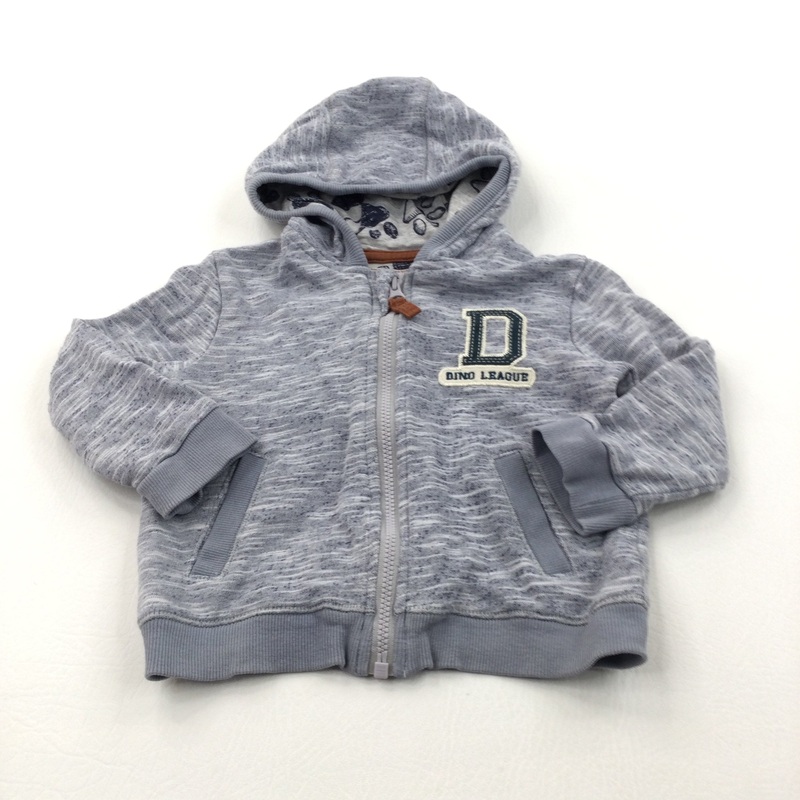 'Dino League' Pale Blue Mottled Zip Up Hoodie Sweatshirt - Boys 6-9 Months
