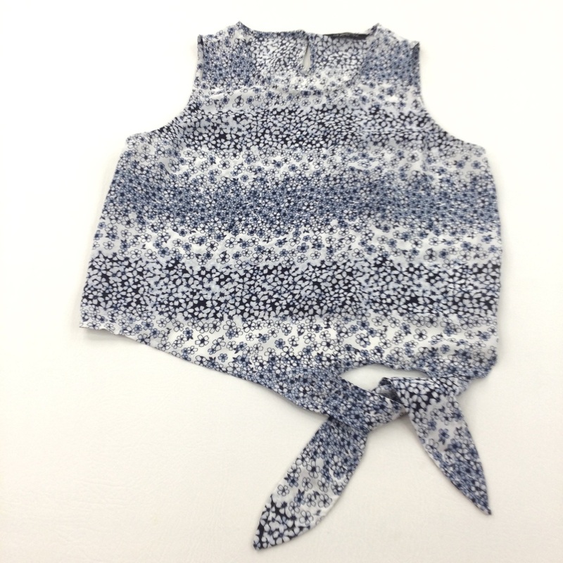 Flowers Navy & White Tie Front Viscose Blouse - Girls 12 Years