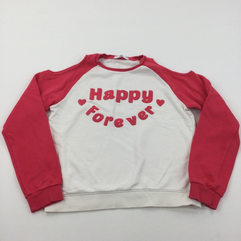 'Happy Forever' Pink & White Open Shoulder Sweatshirt - Girls 12-13 Years