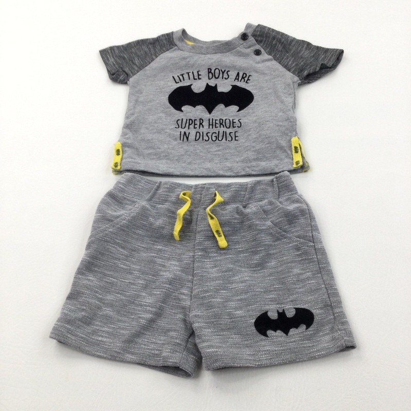 'Little Boys Are Super Heroes In Disguise' Batman Black, Yellow & Grey T-Shirt & Shorts Set - Boys 3-6 Months