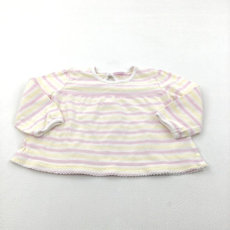 Pink, Yellow & White Striped Long Sleeve Top - Girls 9-12 Months