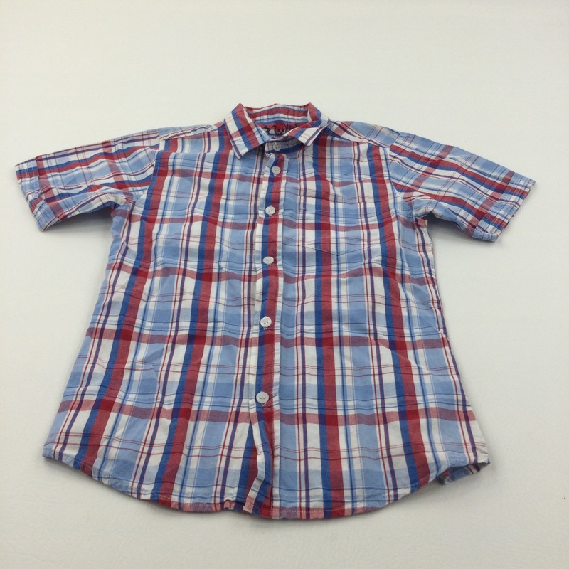 Red, Blue & White Checked Cotton Shirt - Boys 9-10 Years