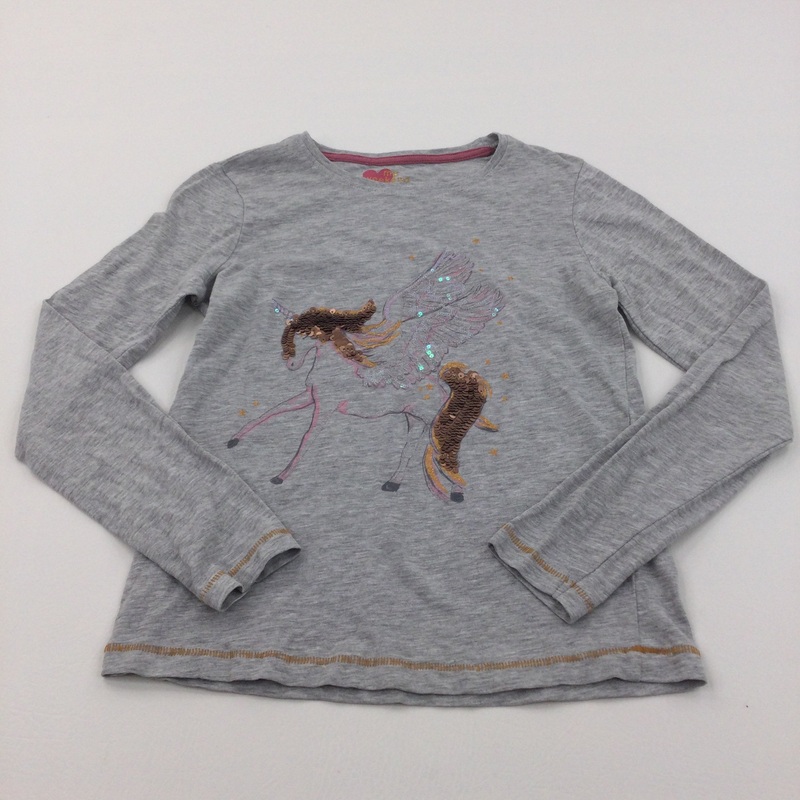 Sequin Flip Unicorn Grey Long Sleeve Top - Girls 11 Years