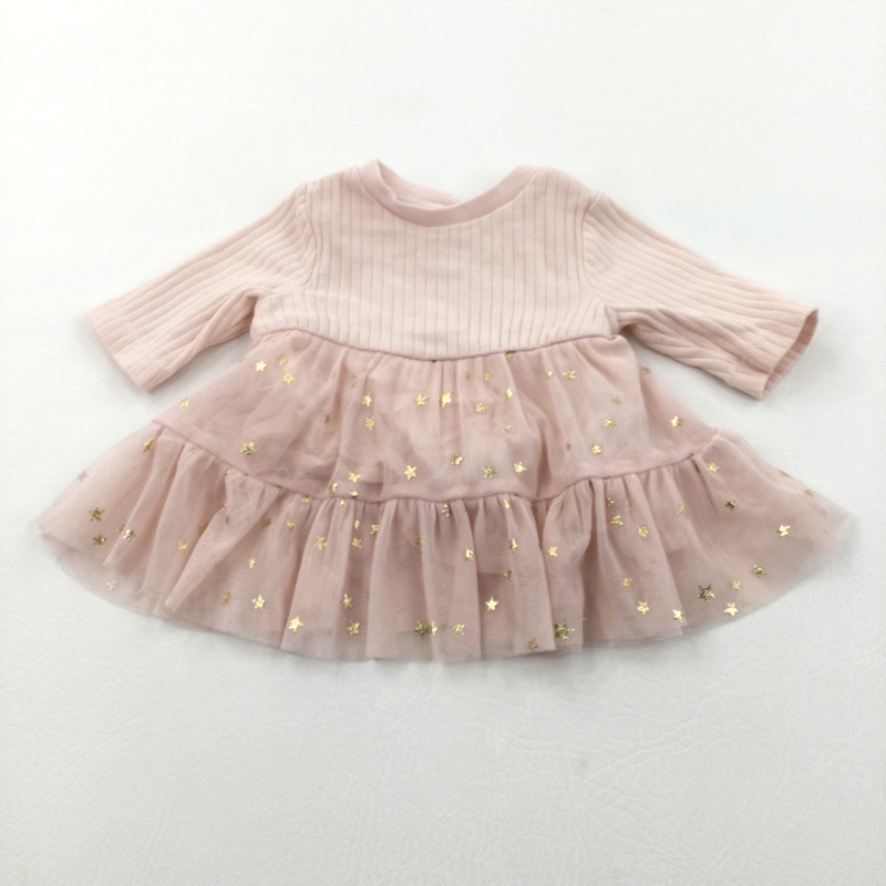Stars Peach Jersey & Net Dress - Girls Tiny Baby