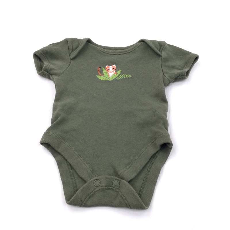 Tiger Olive Green Short Sleeve Bodysuit - Boys Newborn