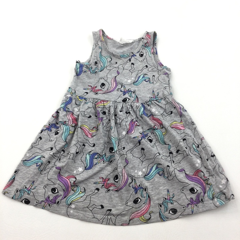 Unicorns Grey Lightweight Jersey Sun Dress - Girls 18-24 Months