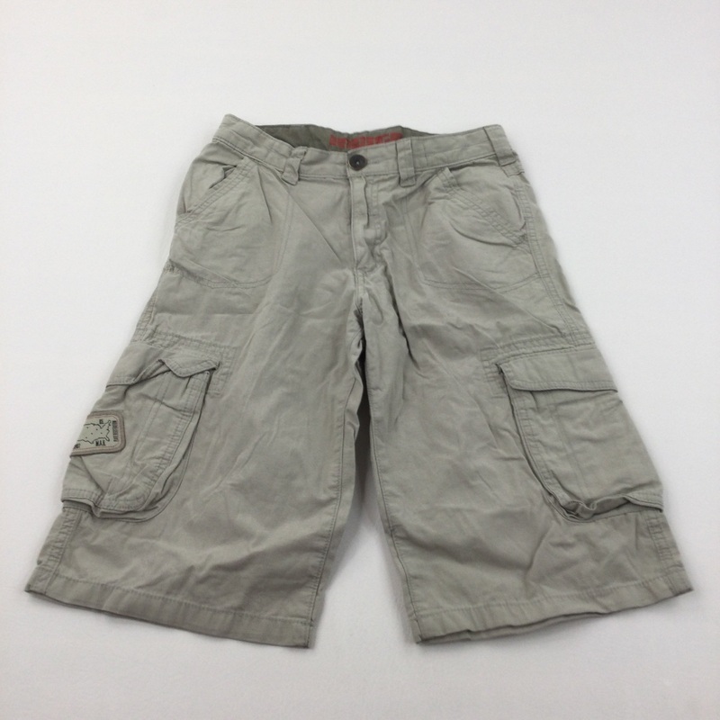US Map Badge Beige Lightweight Cotton Cargo Shorts with Adjustable Waistband - Boys 11 Years