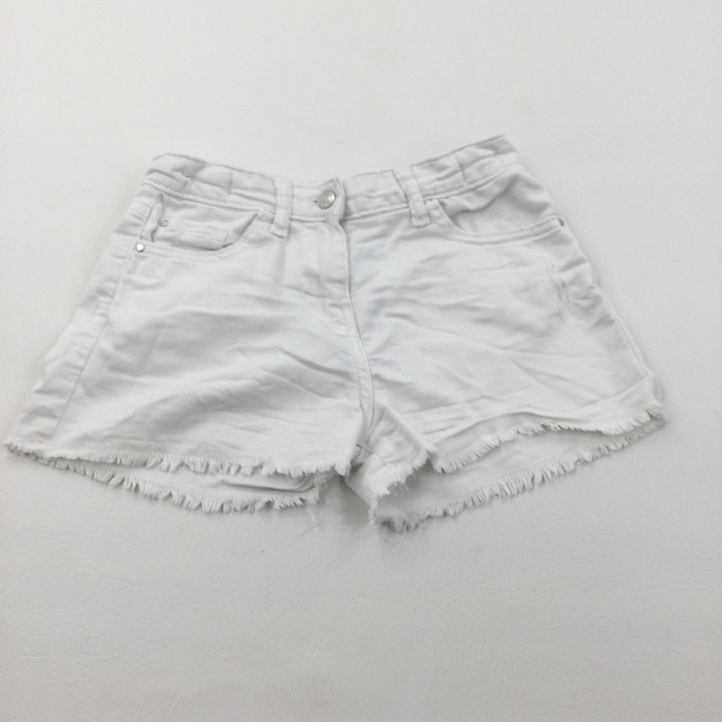 White Cotton Twill Shorts with Adjustable Waistband - Girls 9 Years