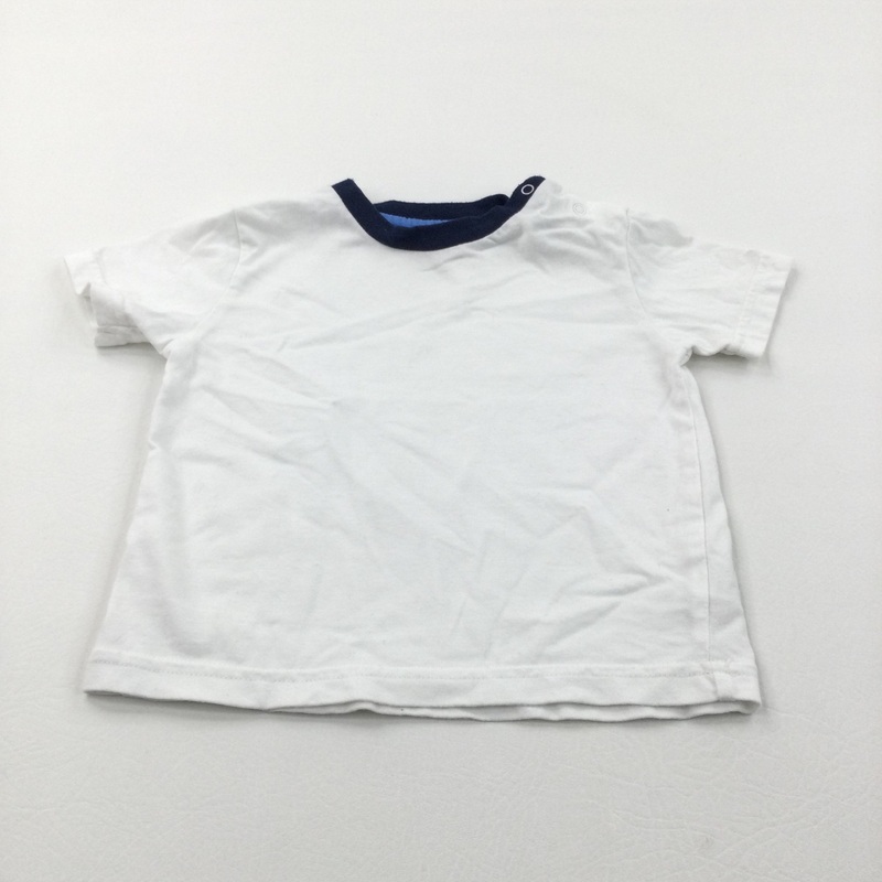 White & Navy T-Shirt - Boys 9-12 Months