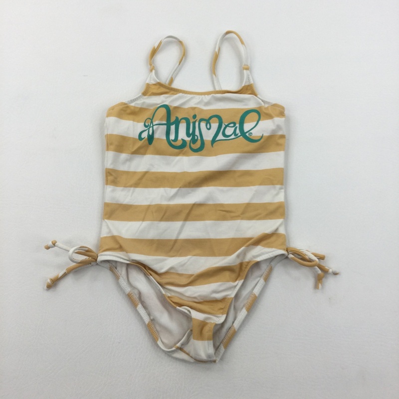 'Animal' Gold & White Striped Swimming Costume - Girls 3-4 Years