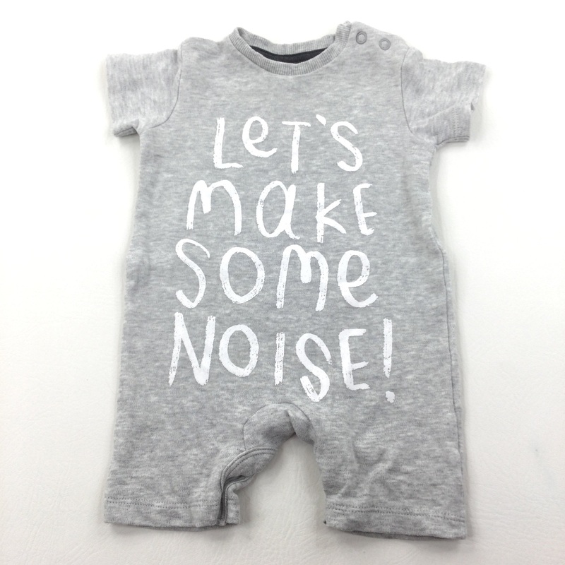 'Let's Make Some Noise' Grey Jersey Romper - Boys/Girls 3-6 Months
