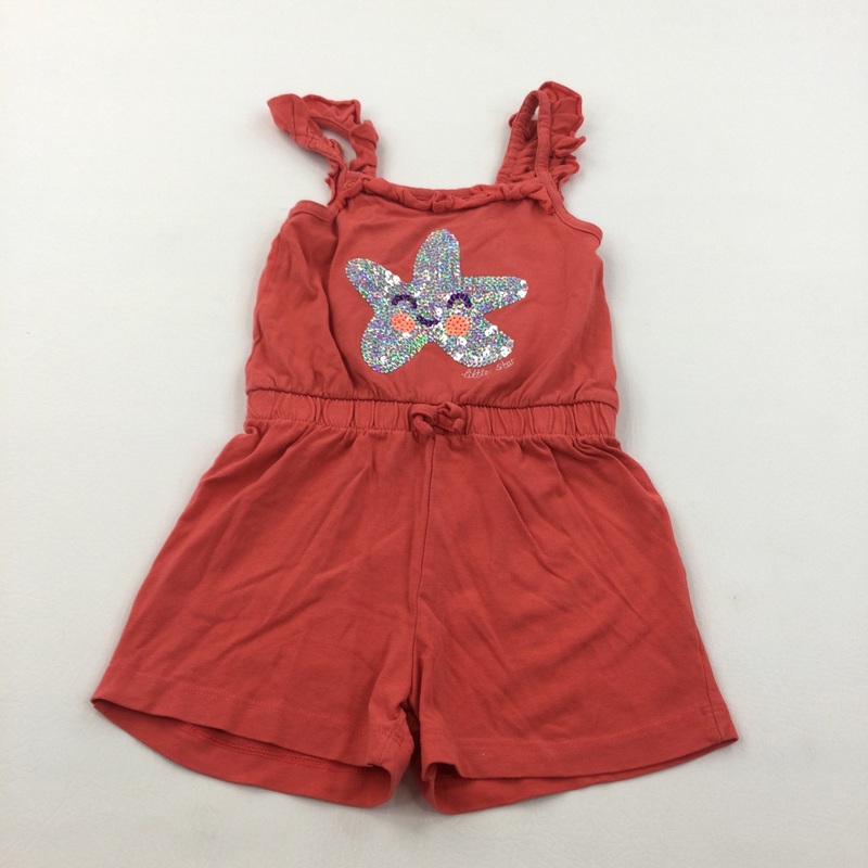 'Little Star' Sequins Coral Pink Jersey Playsuit - Girls 3-4 Years
