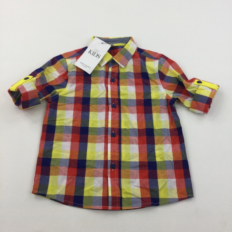 **NEW** Red, Navy, Yellow & White Checked Cotton Shirt - Boys 3-4 Years