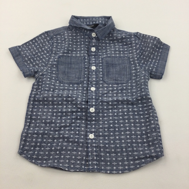 Patterned Slate Blue Cotton Shirt - Boys 4-5 Years