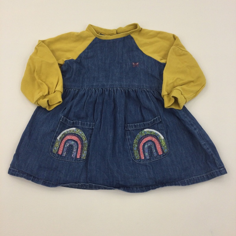 Rainbows Denim and Mustard Long Sleeve Dress- Girls 12-18 Months