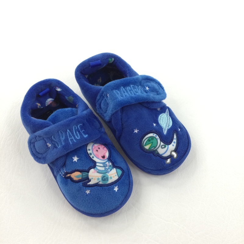 'Space Racer' George Pig Spaceman Blue Fluffy Slipper Shoes - Boys - Shoe Size 4-5