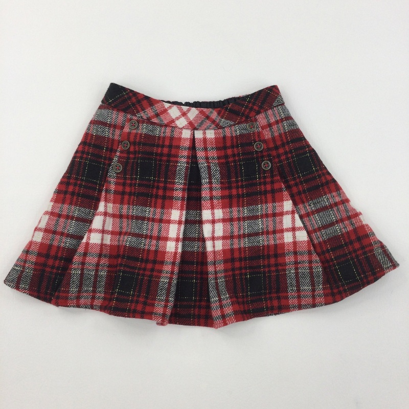 Tartan Black, Red and White Lined Skirt with Gold Glitter Stitch - Girls 5-6 Years