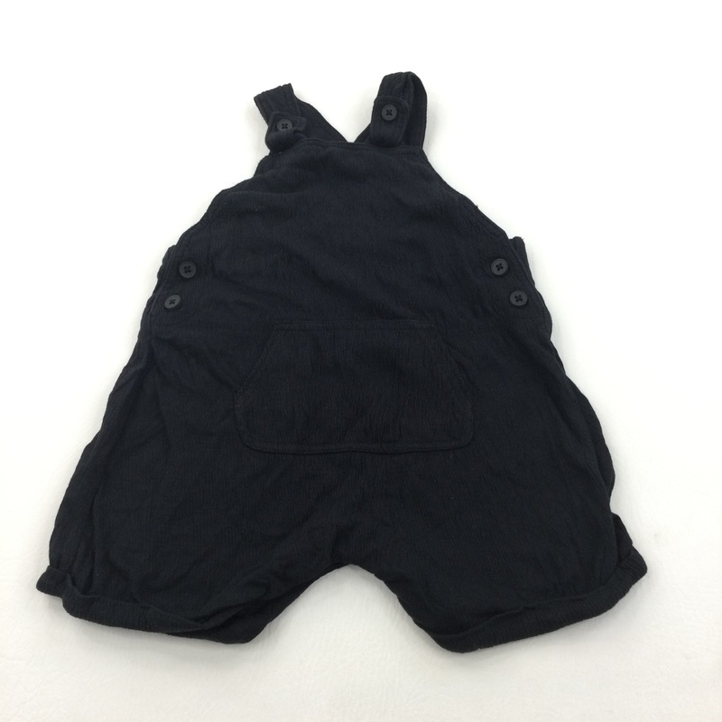 Textured Lightweight Black Cotton Playsuit/Short Dungarees - Girls 12-18 Months