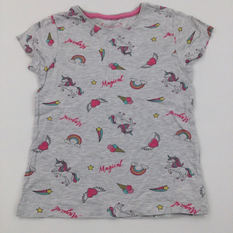 Unicorns, Ice Cream and Hearts Pink and Grey T-Shirt - Girls 7-8 Years