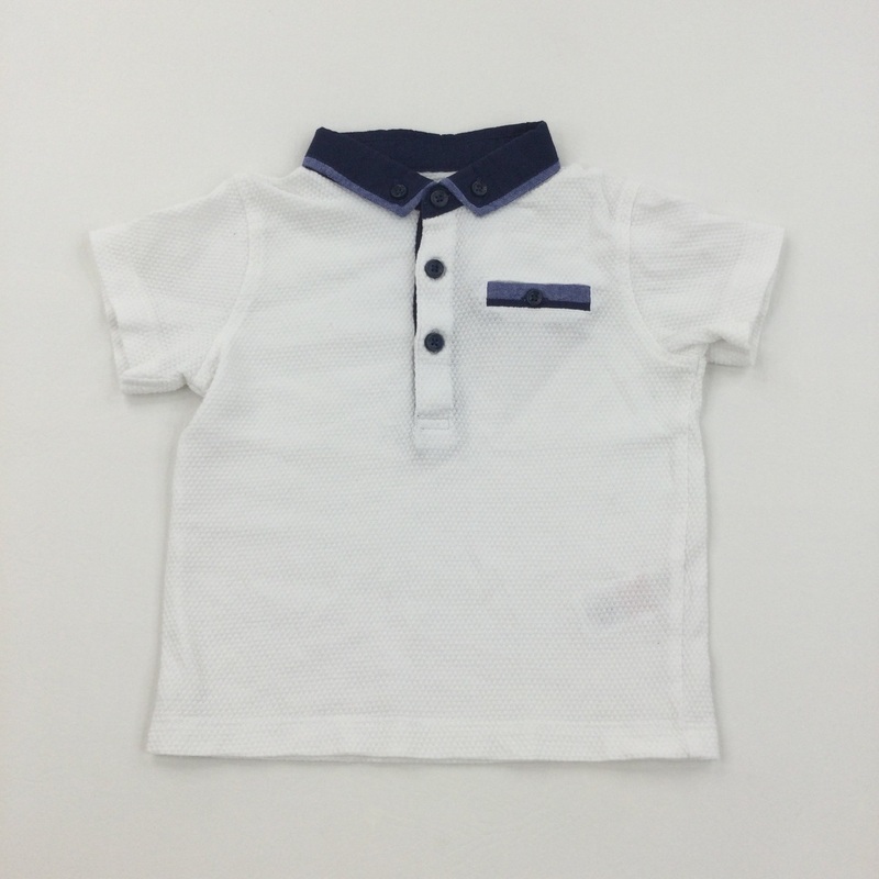 White with Blue Trim Polo Shirt- Boys 18-24 Months