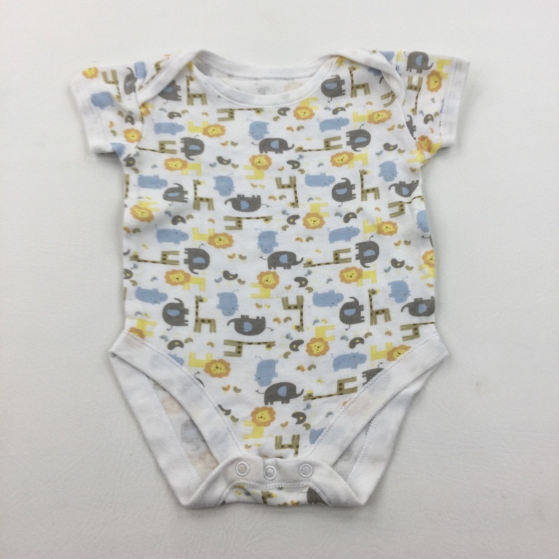 Wild Animals White Short Sleeve Bodysuit - Boys 9-12 Months