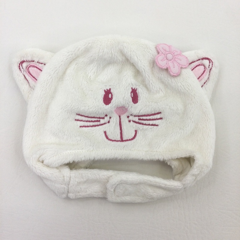 Cat Fluffy White Hat - Girls 3-6 Months